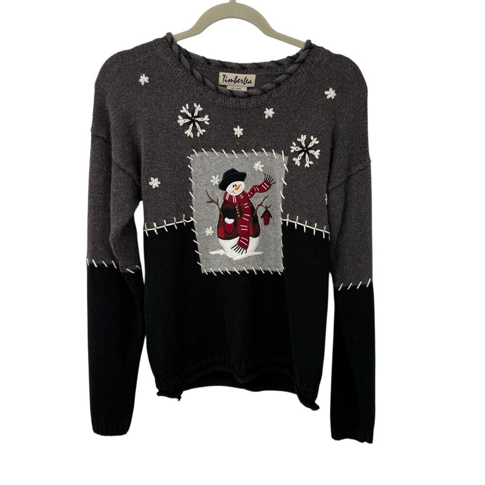 Timberlea Christmas Sweater Women Small Gray Snowman Snowflake Classic Pullover